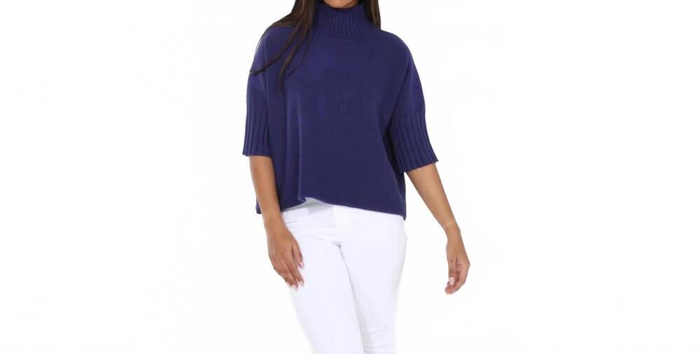 NEW RAIN + ROSE natasha classic knit sweater top in royal blue